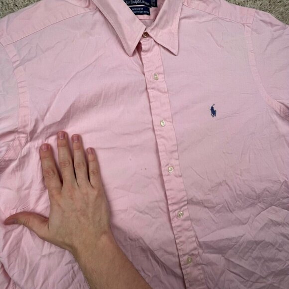 Polo Ralph Lauren ANDREW Button Up Shirt Cotton Mens Size 16.5 34 PINK Oxford - Picture 8 of 12